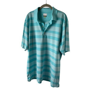 Greg Norman Mens L Blue Teal Striped Golf Polo Shirt Moisture Wicking Play Dry